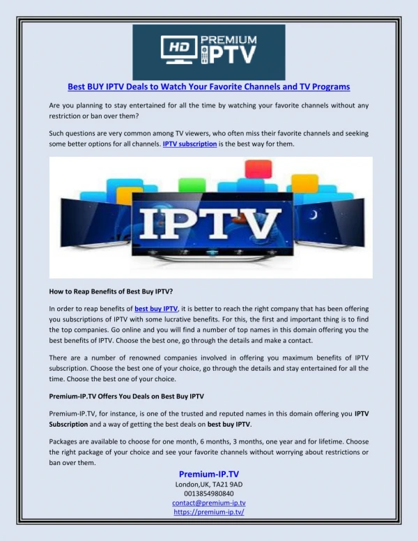 Best BUY IPTV Deals to Watch Your Favorite Channels and TV Programs