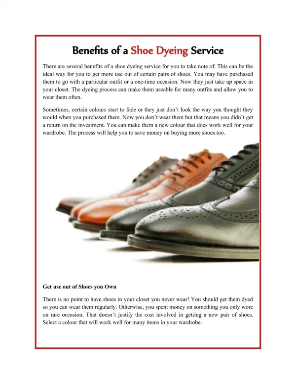 Benefits of a Shoe Dyeing Service