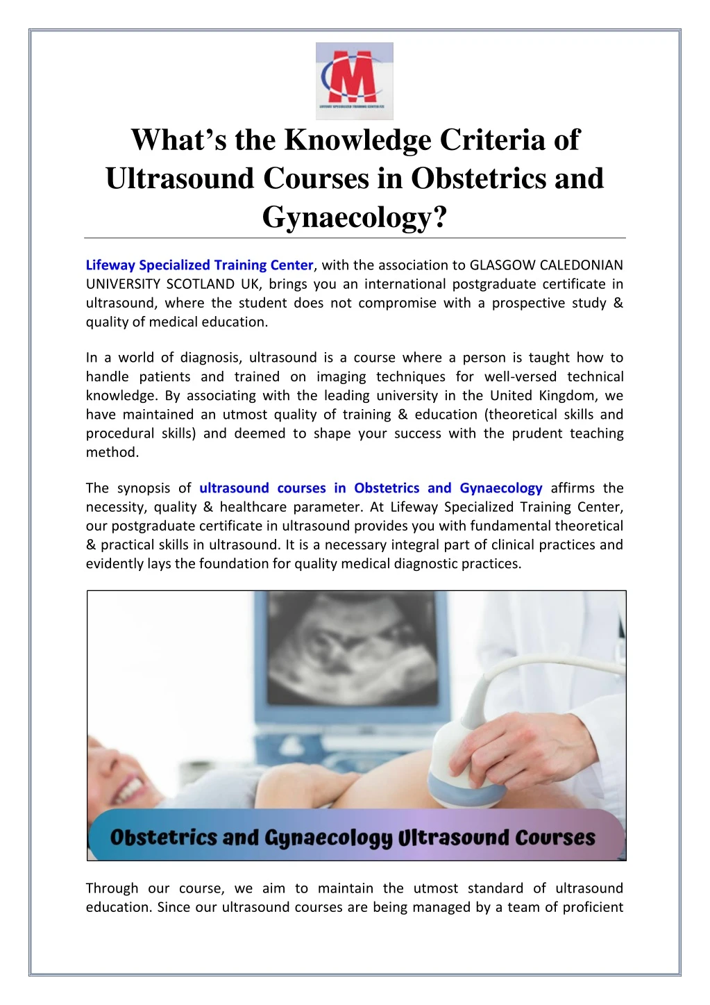 what s the knowledge criteria of ultrasound