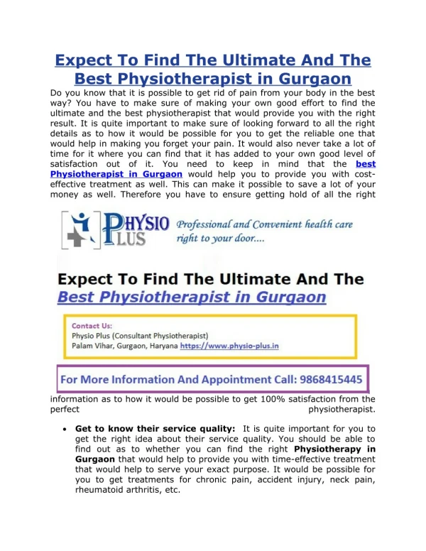 The Ultimate And The Best Physiotherapist in Gurgaon