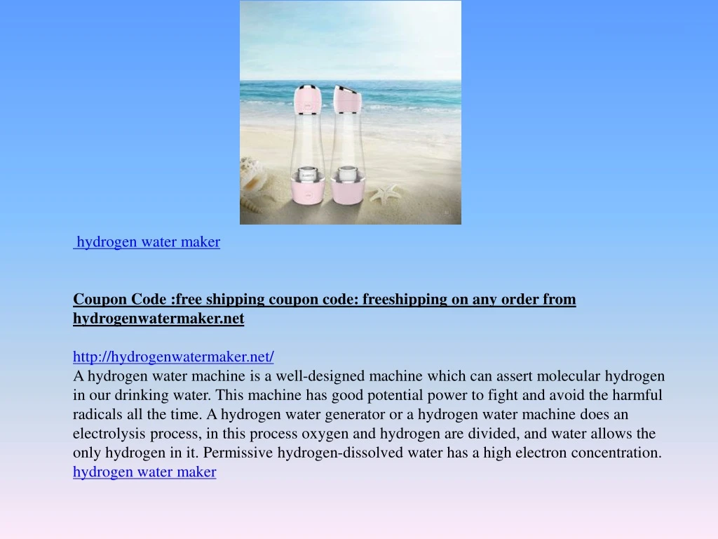 hydrogen water maker coupon code free shipping