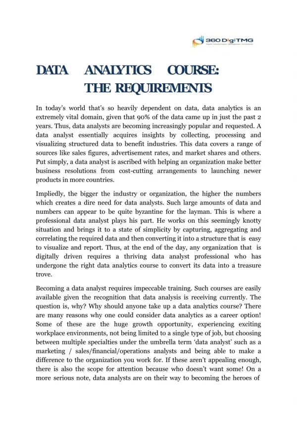 DATA	ANALYTICS	COURSE:	THE REQUIREMENTS