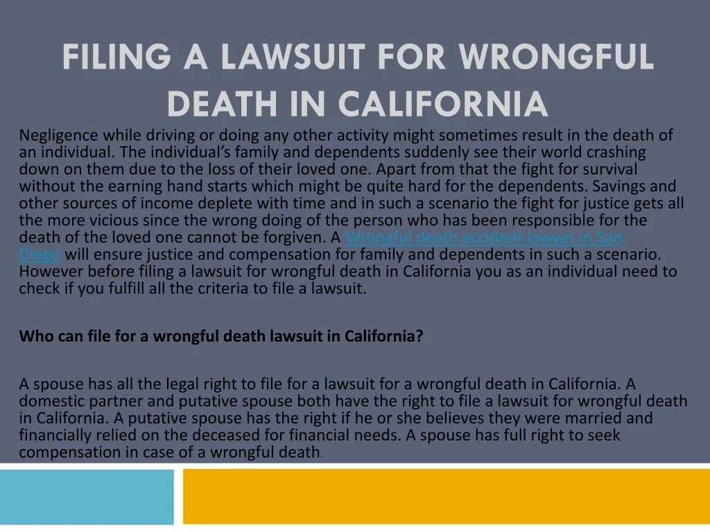 filing a lawsuit for wrongful death in california