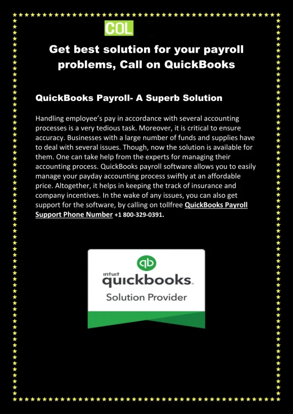 Get best solution for your payroll problems, Call on QuickBooks