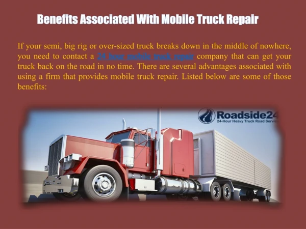 Benefits Associated With Mobile Truck Repair