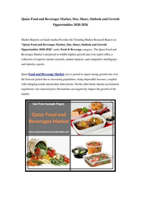 Qatar Food and Beverages Market: Industry Trends, Opportunity and Forecast Till 2026