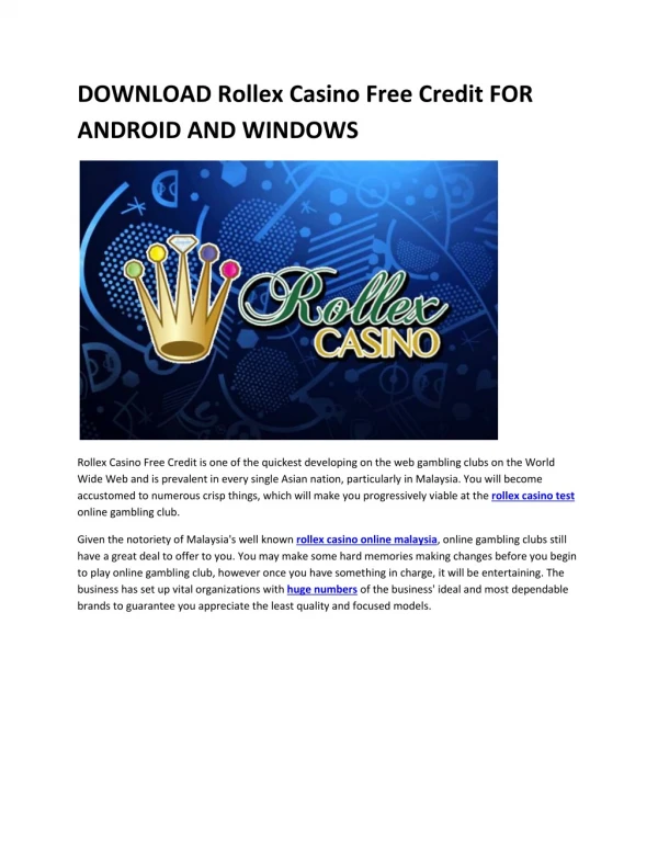 DOWNLOAD Rollex Casino Free Credit FOR ANDROID AND WINDOWS