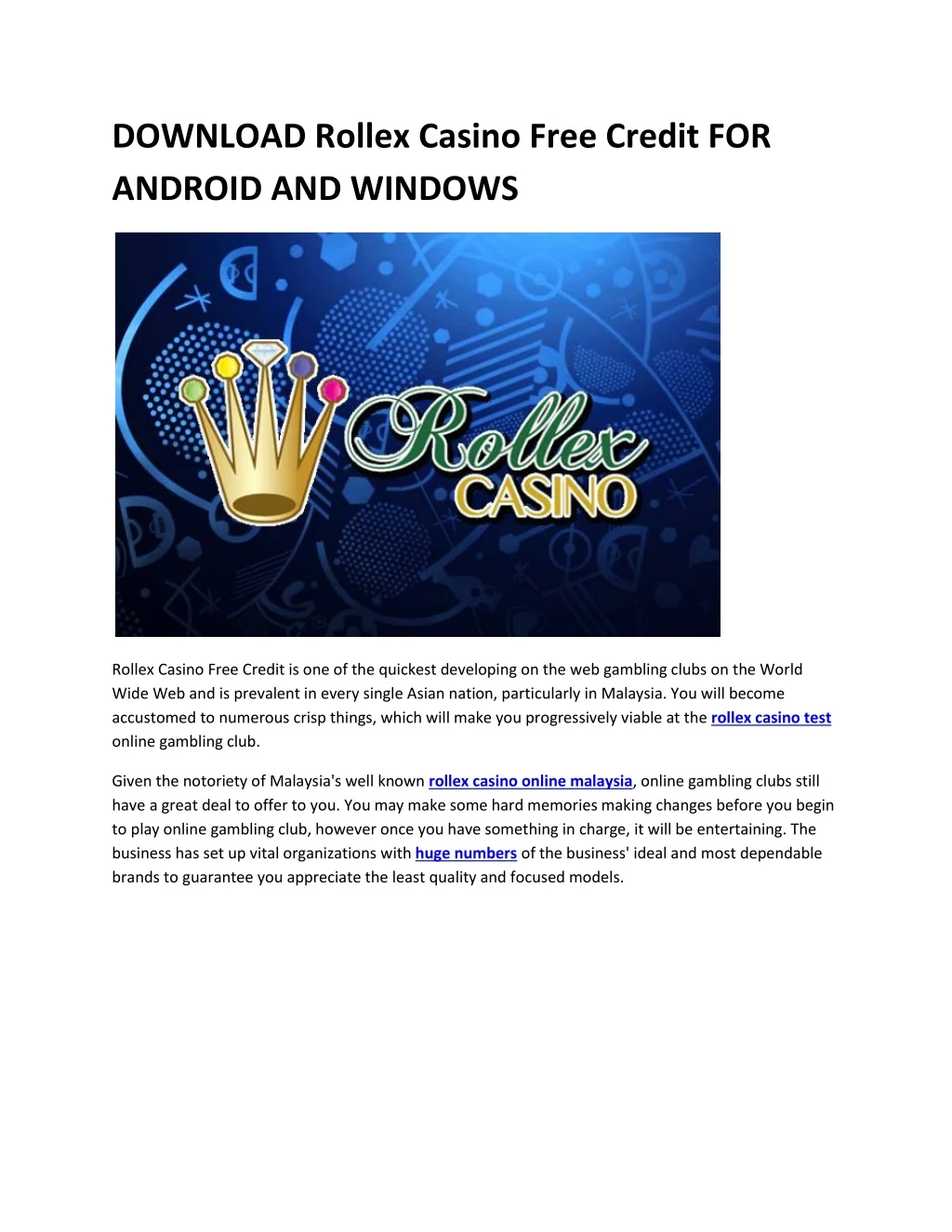 download rollex casino free credit for android