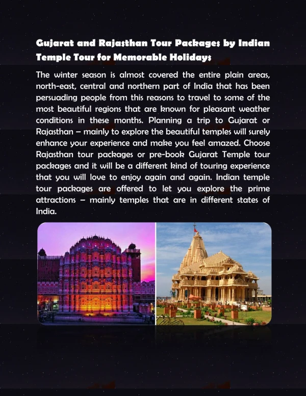 Gujarat and Rajasthan Tour Packages by Indian Temple Tour for Memorable Holidays