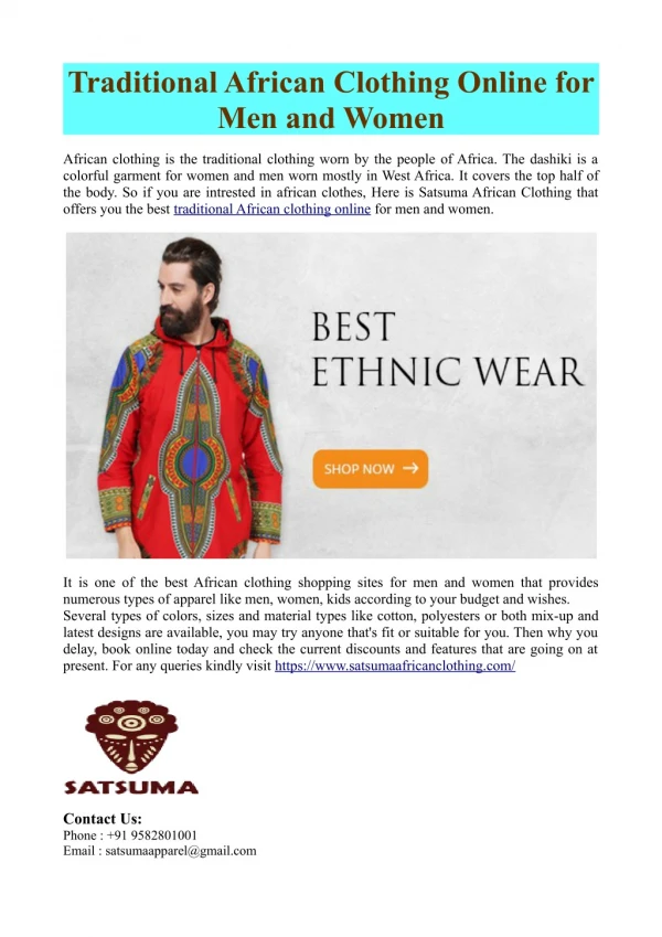 Traditional African Clothing Online for Men and Women