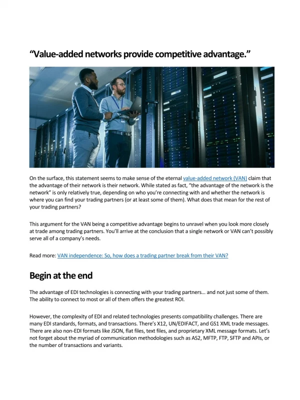 The Truth Behind the Competitive Advantage of Value Added Networks