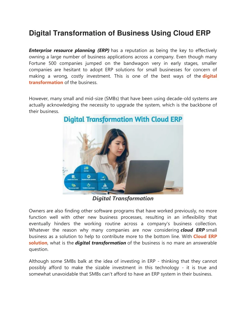 digital transformation of business using cloud erp
