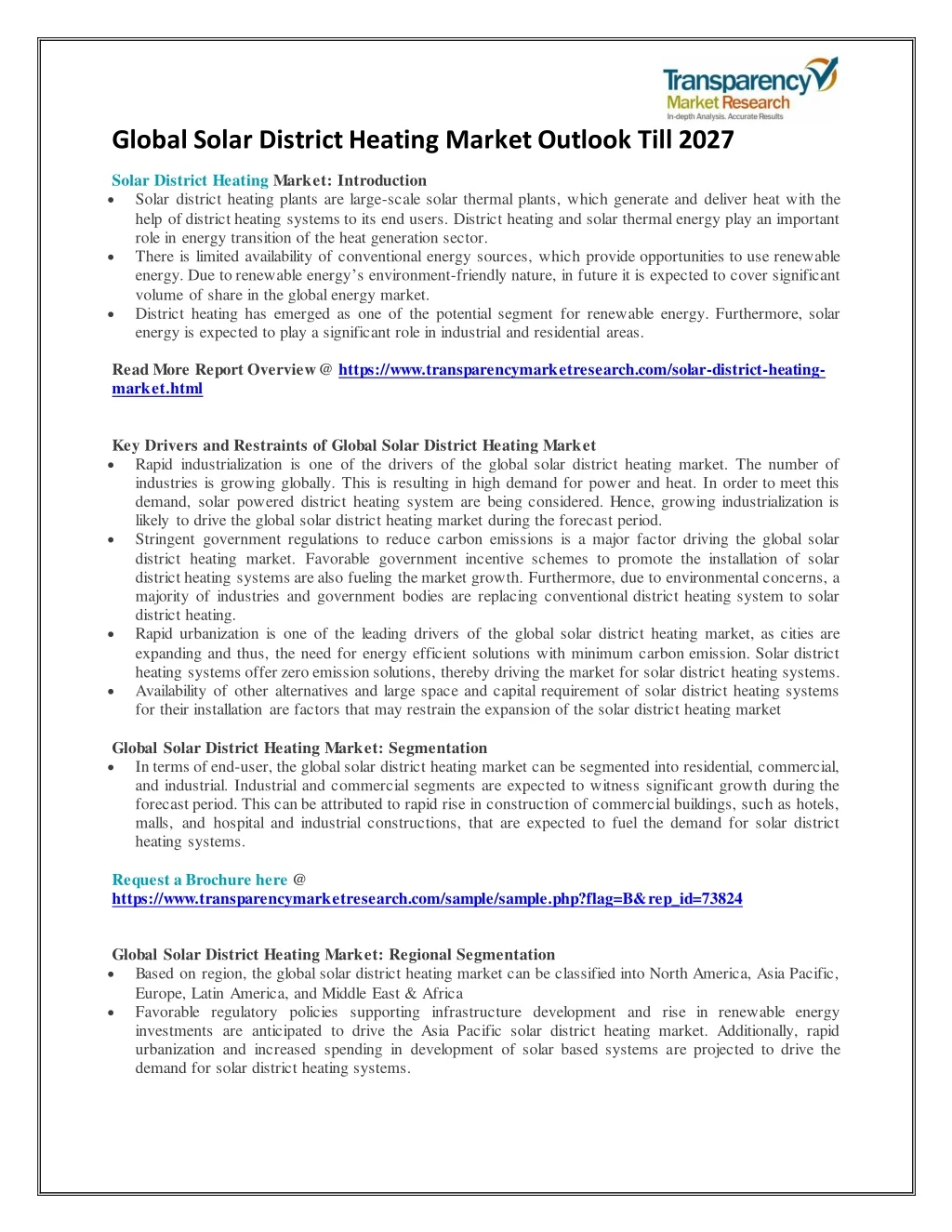 global solar district heating market outlook till