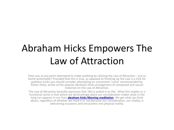 Abraham Hicks Empowers The Law of Attraction