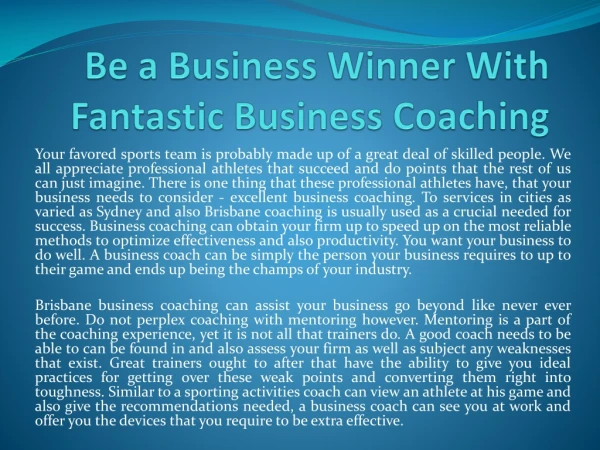 Be a Business Winner With Fantastic Business Coaching