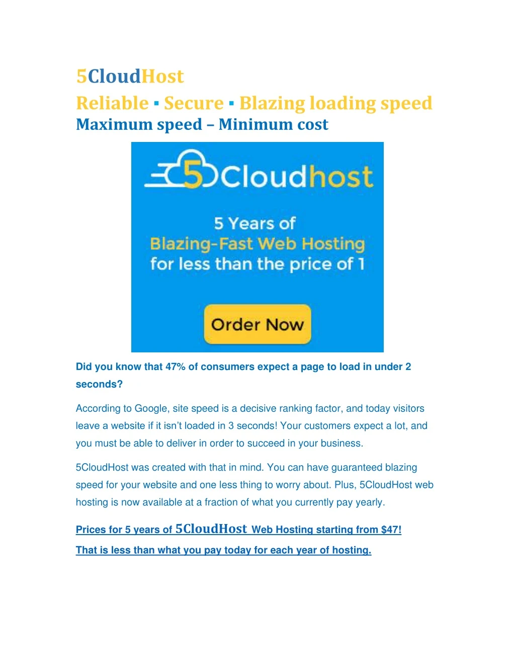 5cloudhost reliable secure blazing loading speed