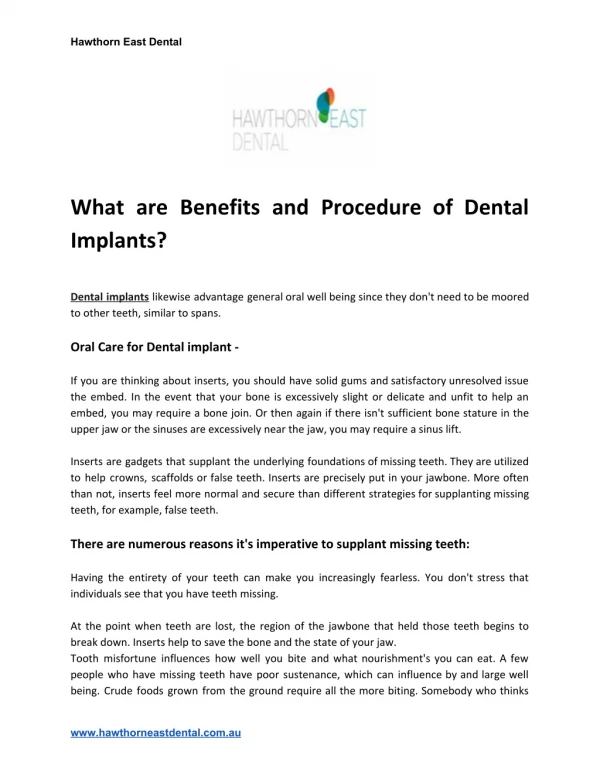 What are benefits and procedure of Dental Implants?