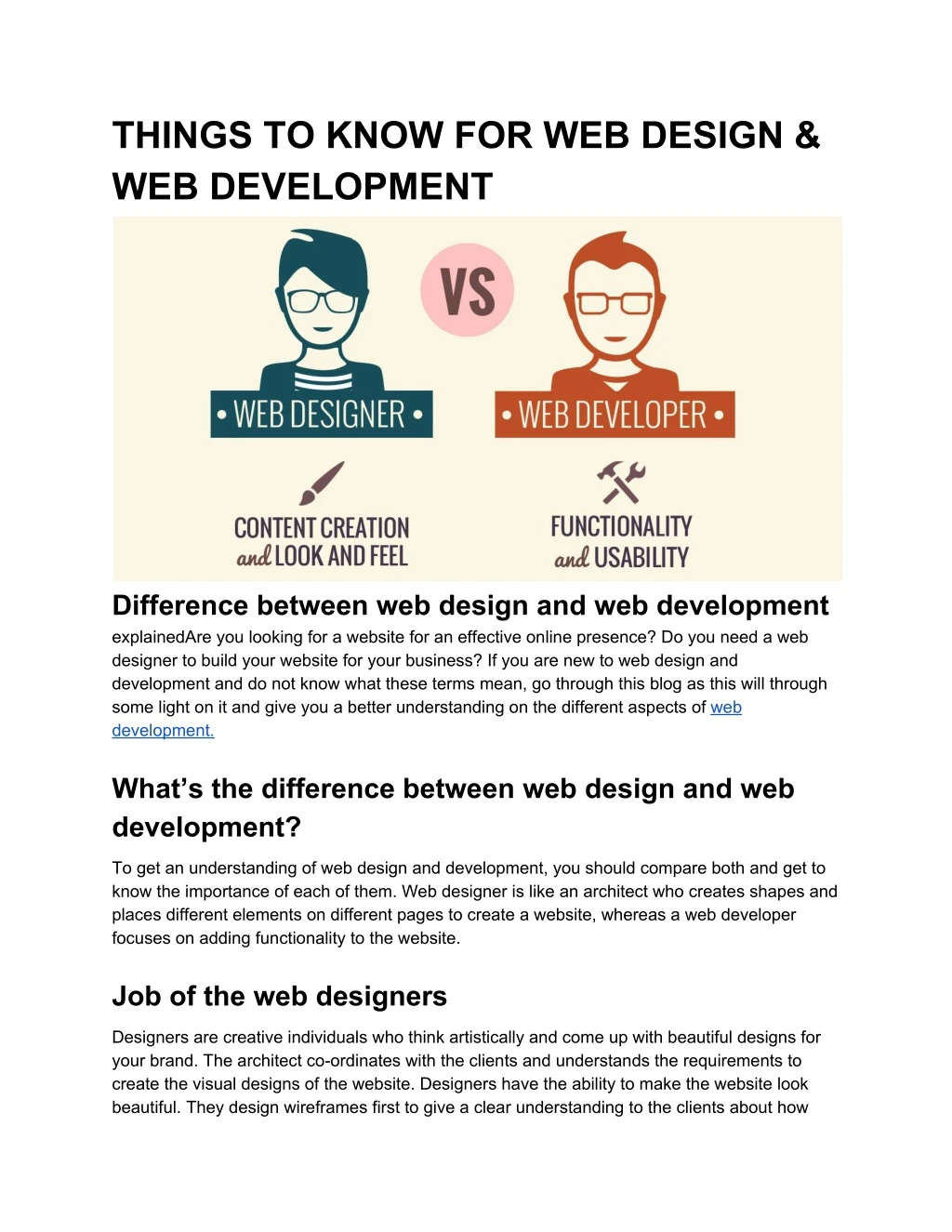 things to know for web design web development