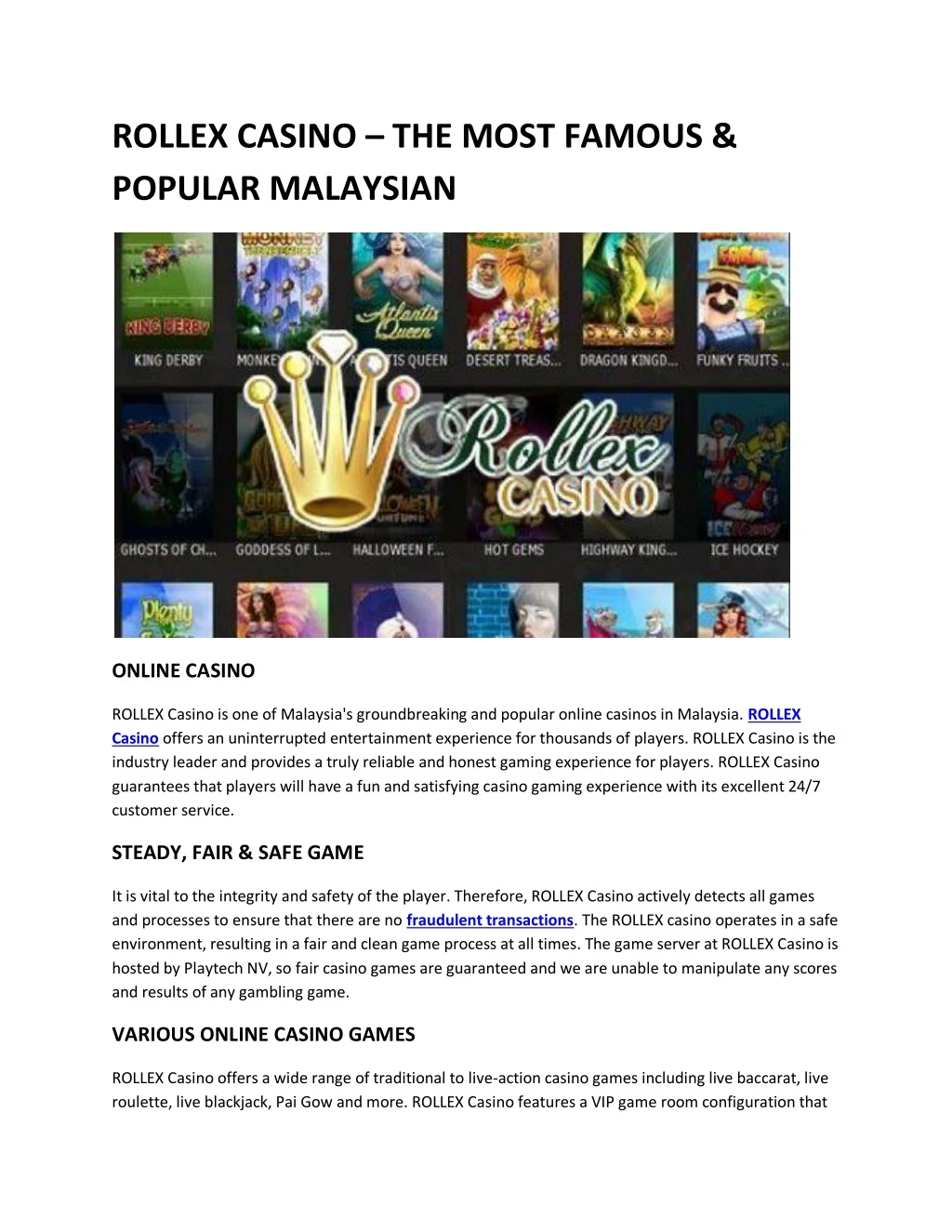 rollex casino the most famous popular malaysian