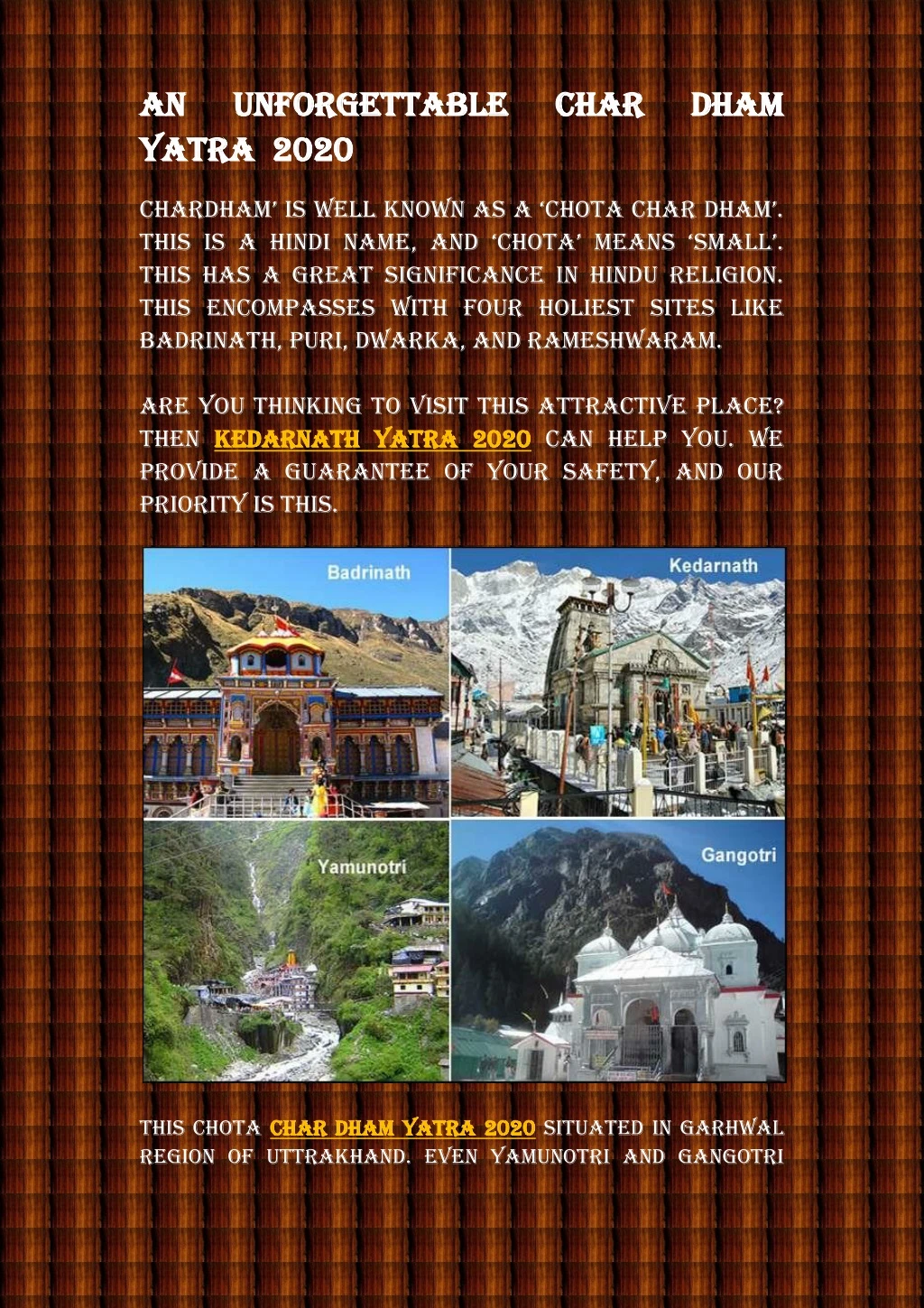 an an yatra yatra 2020 chardham is well known