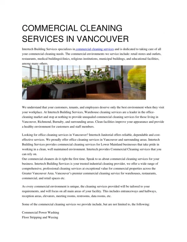 Office Cleaning Services in vancouver