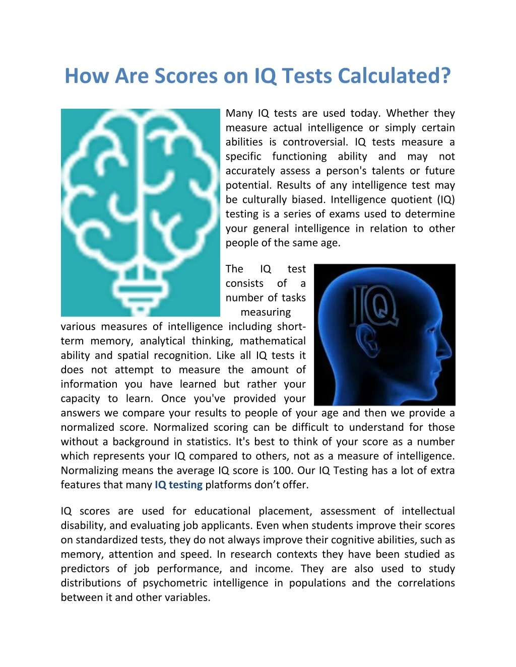 how are scores on iq tests calculated