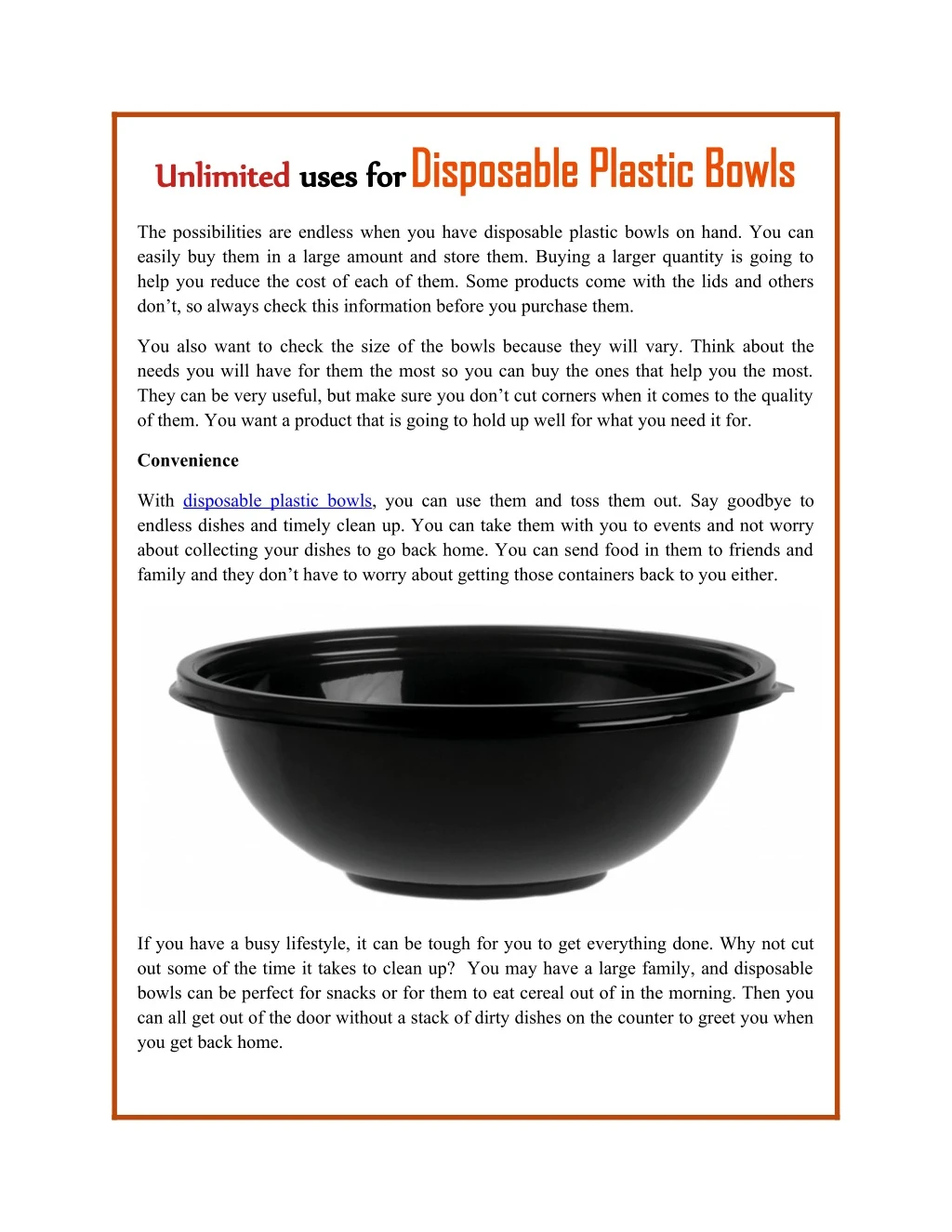 uses for disposable plastic bowls disposable