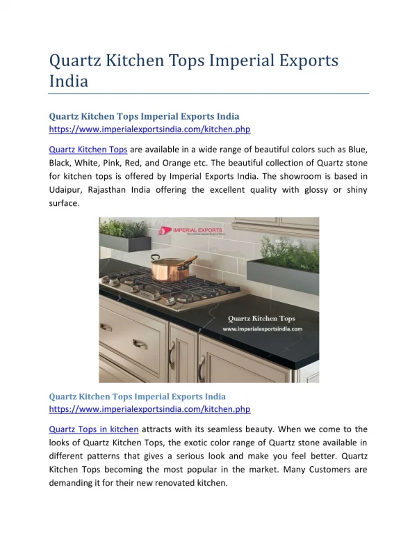 Quartz Kitchen Tops Imperial Exports India
