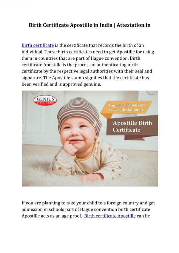 Birth Certificate Apostille in India | Attestation.in