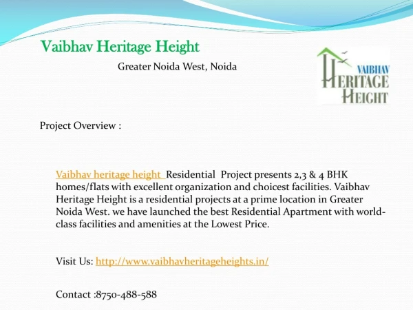 Vaibhav Heritage Height |8750488588 | Noida Extension