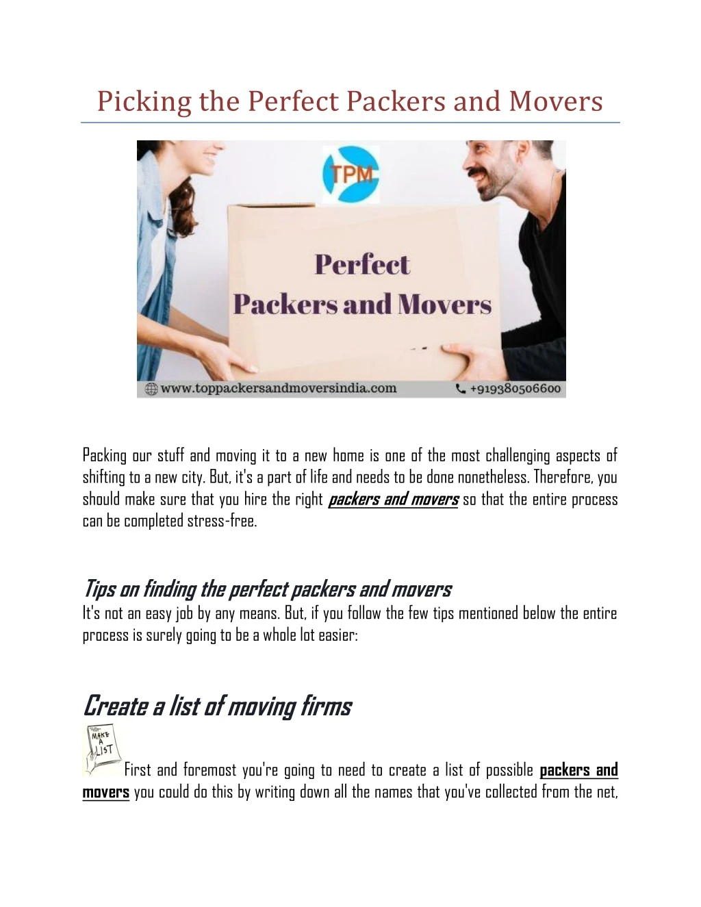 picking the perfect packers and movers