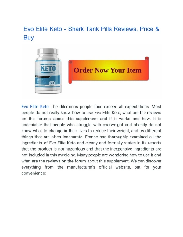 Evo Elite Keto - Shark Tank Pills Reviews, Price & Buy