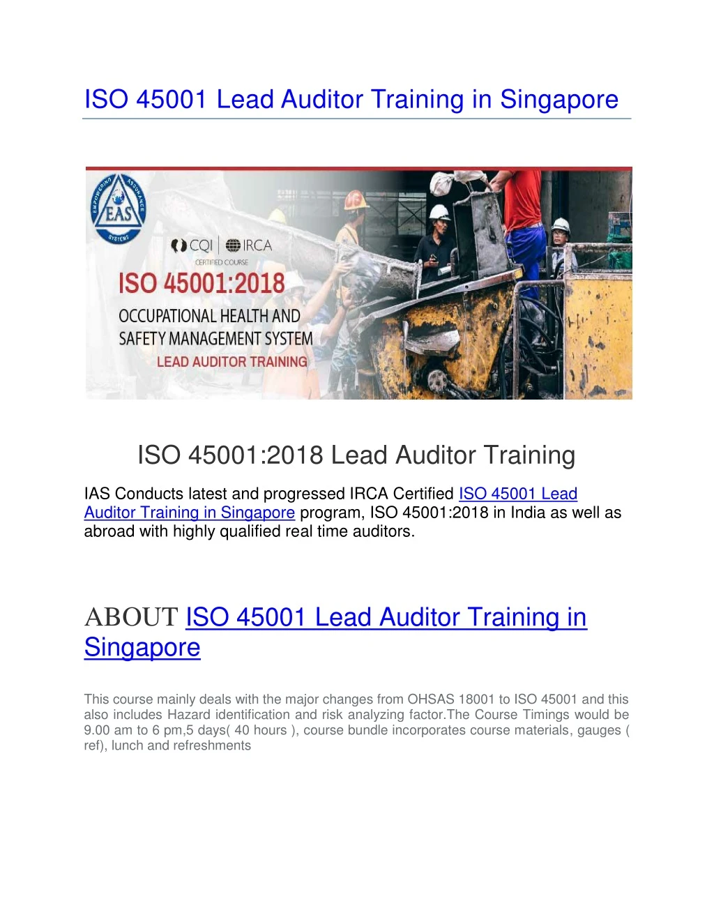iso 45001 lead auditor training in singapore