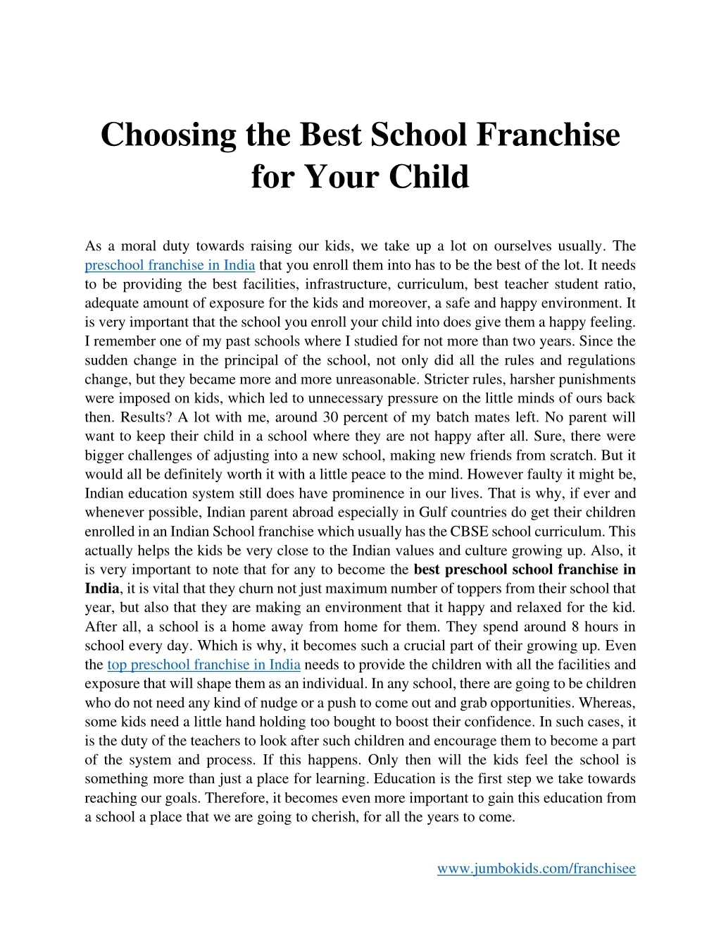 choosing the best school franchise for your child