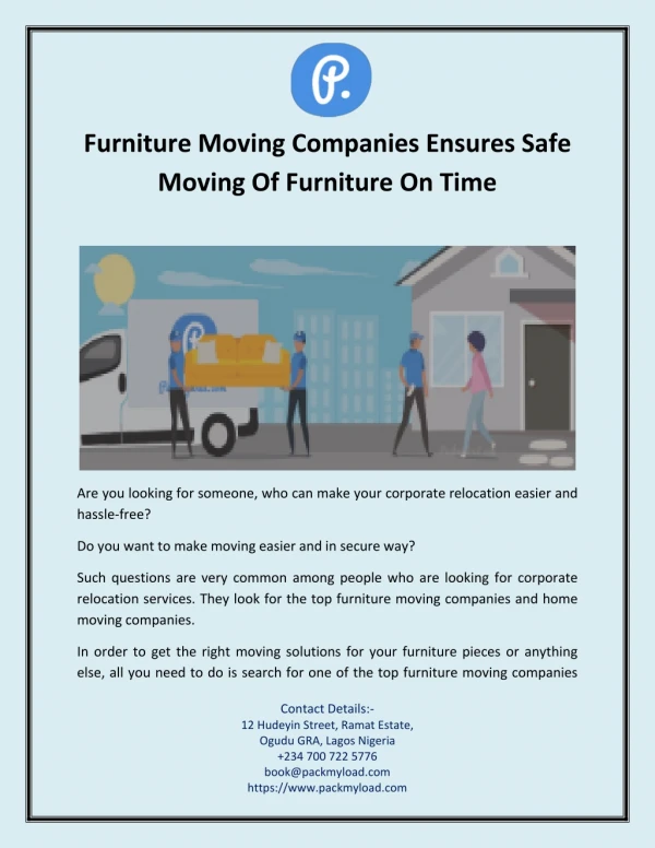 Furniture Moving Companies Ensures Safe Moving Of Furniture On Time