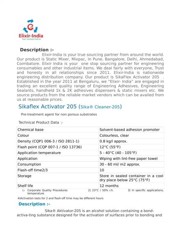 Sikaflex Activator 205 | Sikaflex | Sealants Sikaflex