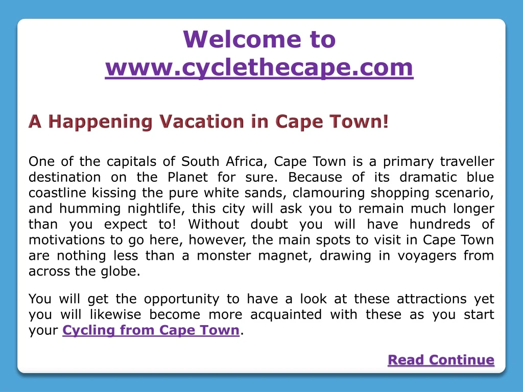 welcome to www cyclethecape com