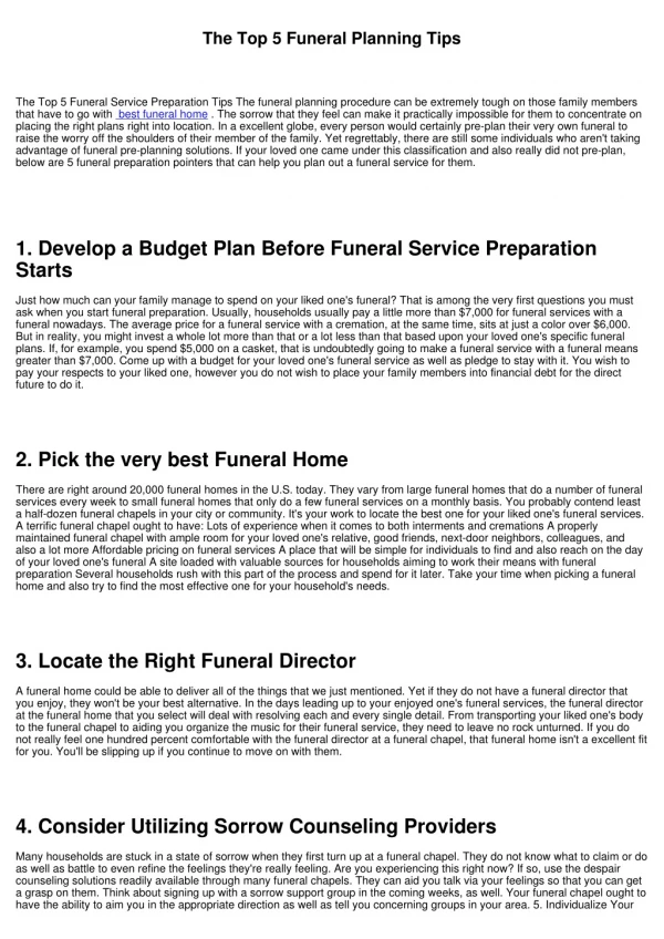 The Leading 5 Funeral Service Preparation Tips