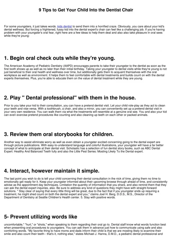 9 Tips to Get Your Child Into the Dental Practitioner Chair