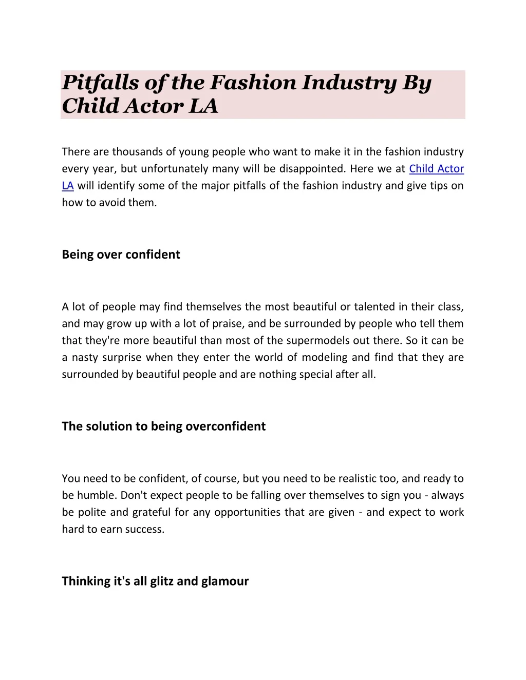 pitfalls of the fashion industry by child actor la