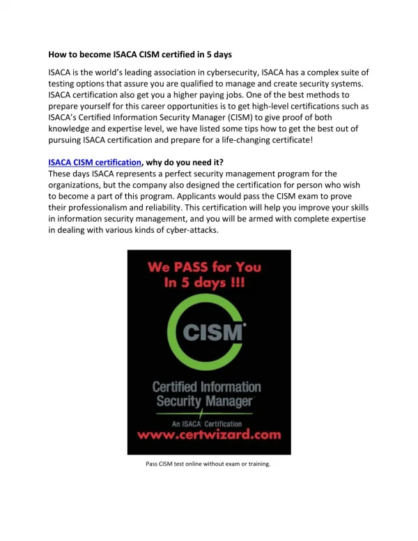 How to become ISACA CISM certified in 5 days