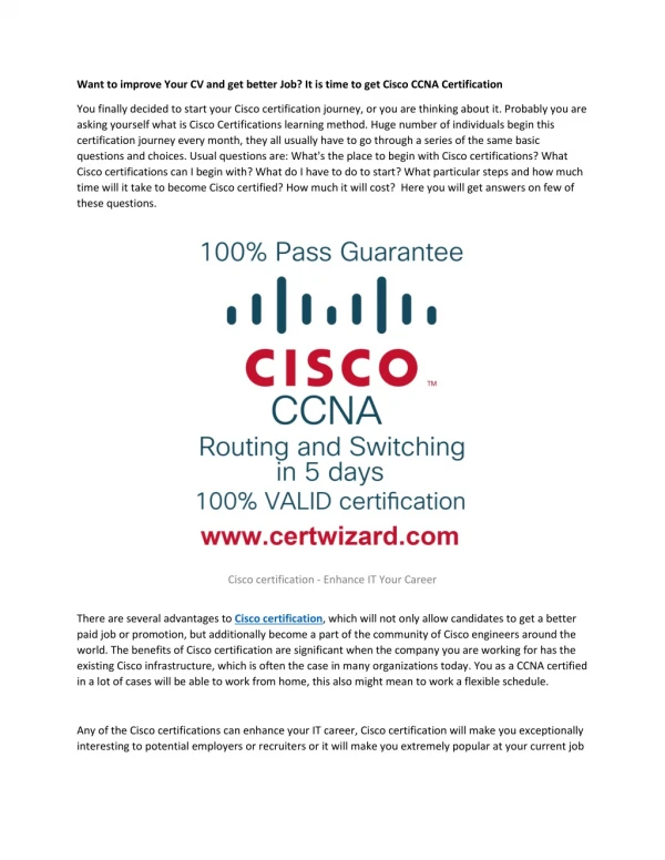 Want to improve Your CV and get better Job It is time to get Cisco CCNA Certification