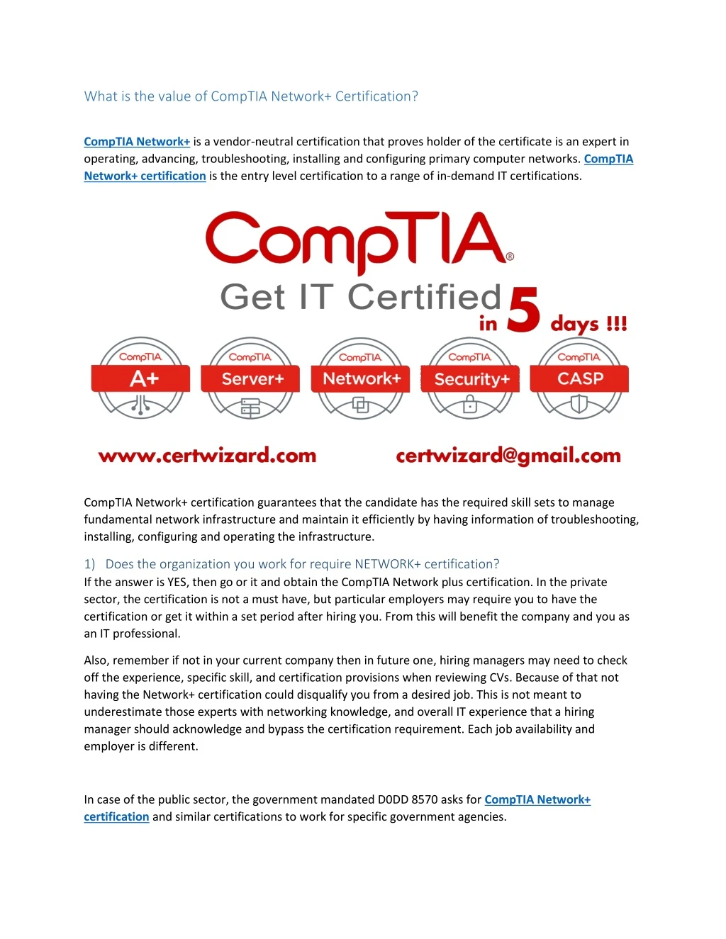 what is the value of comptia network certification