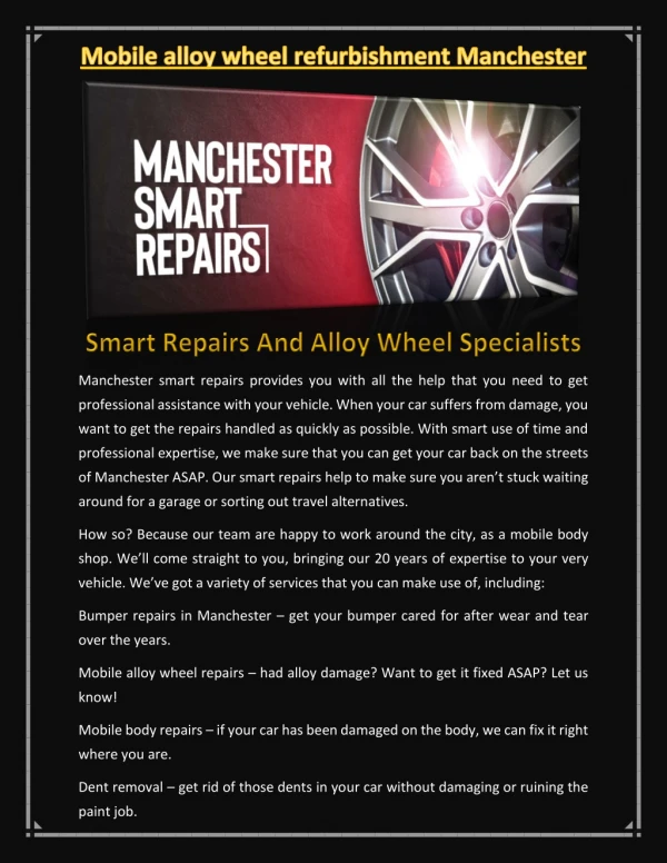 Mobile alloy wheel refurbishment Manchester