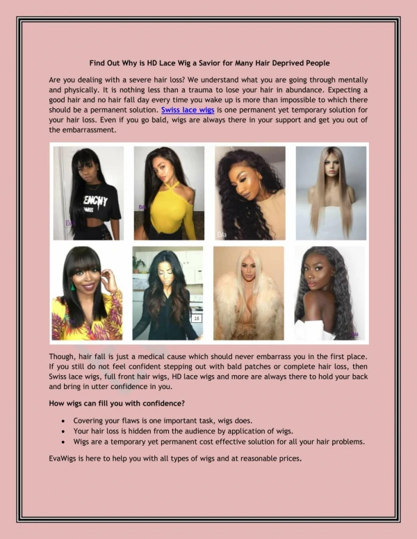 Find Out Why is HD Lace Wig a Savior for Many Hair Deprived People