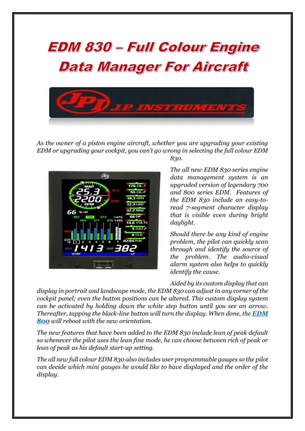 EDM 830 – Full Colour Engine Data Manager for Aircraft