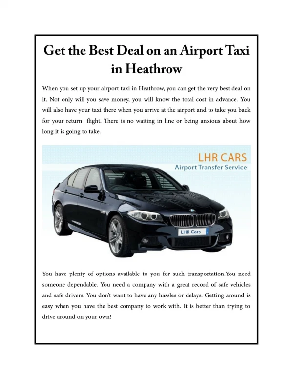 Get the Best Deal on an Airport Taxi in Heathrow