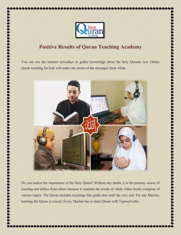 Positive Results of Quran Teaching Academy