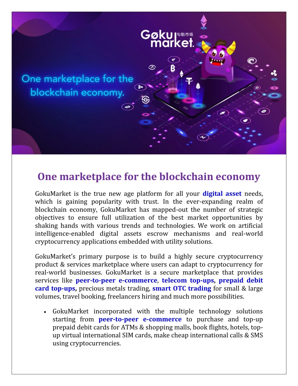 one marketplace for the blockchain economy