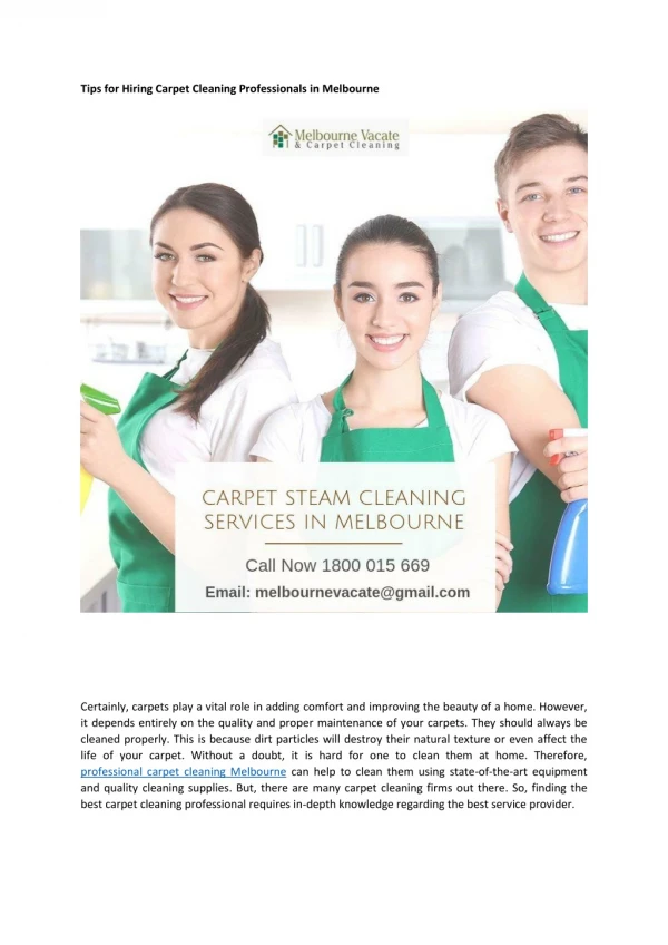 Tips for Hiring Carpet Cleaning Professionals in Melbourne